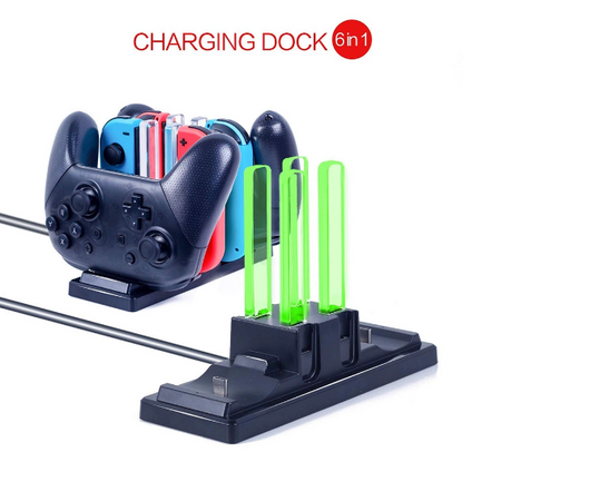 Black charging station for Nintendo Switch, capable of charging 4 Joy-Cons and 2 Pro controllers simultaneously. - Image 8