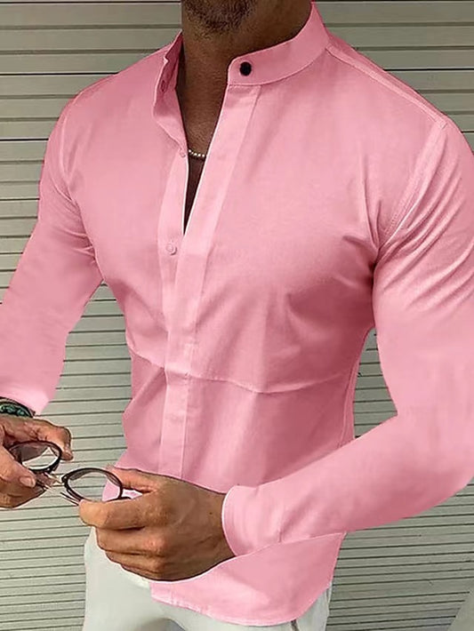 Camisa para Hombre de Seda Imitación Pura a Color - Image 2