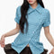 Camisa Cuadriculada Manga Corta Efecto Reductor para Mujer