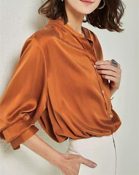 Blusa de Seda Suelta y Desenfadada Estilo Francés para Mujer Otoño - Image 10