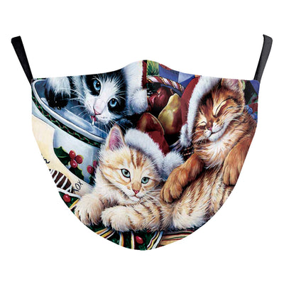 Christmas dust mask with a digital print of happy cats wearing festive Santa hats, elf hats, and mistletoe headbands. - Image 26