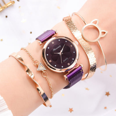 Set de Reloj para Dama con Correa de Malla de Aleación y Brazalete - Image 35