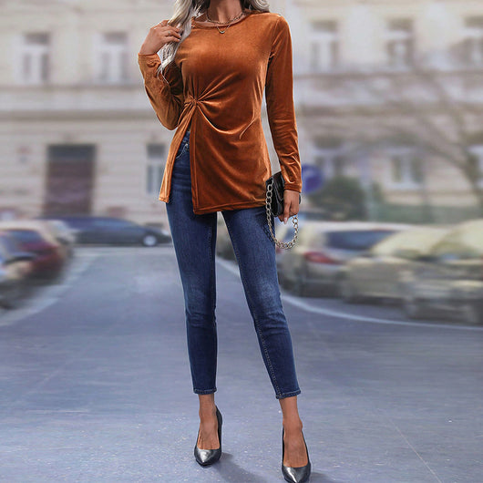 Blusa de Terciopelo Asimétrica con Abertura Lateral - Elegancia Otoño Invierno - Image 9