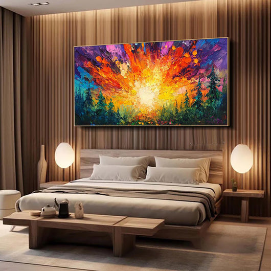 Cuadro Óleo Pintado a Mano - Amanecer en el Bosque con Luz Brillante | Arte Moderno 3D para Hogar - Image 11