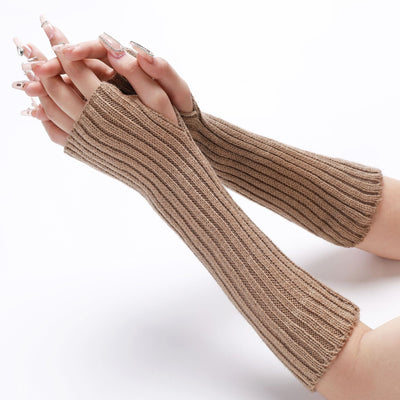 Guantes Largos Rayados de Lana para Otoño e Invierno - Mangas Calentadoras sin Dedos - Image 24