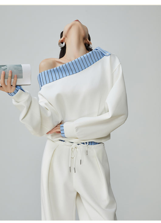 Conjunto de Sudadera y Pantalón Ancho a Rayas Azul y Blanco - Image 8