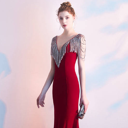 Vestido de Noche Rojo con Cola Sirena Elegante - Image 9