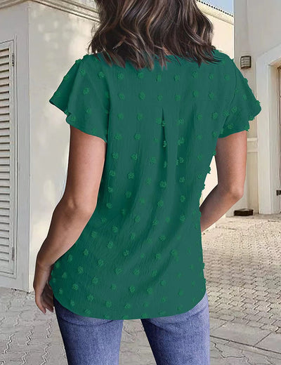 Blusa Fresca de Verano con Cuello V, Volantes y Estampado de Lunares - Image 16
