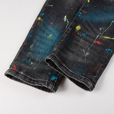 Jeans Rotos para Hombre con Diseño Splash de Tinta y Graffiti - Image 4