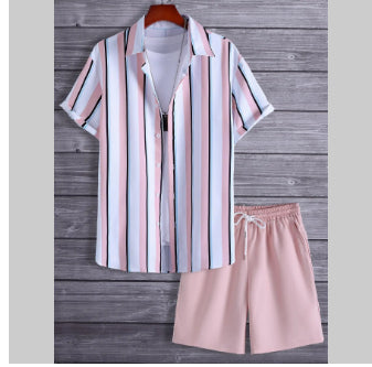 Conjunto de Camisa Hawaiana Hombre a Rayas Blanco y Negro - Image 12
