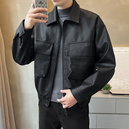Chaqueta de Cuero PU Estilo Americano para Hombre con Cierre Doble - Image 4
