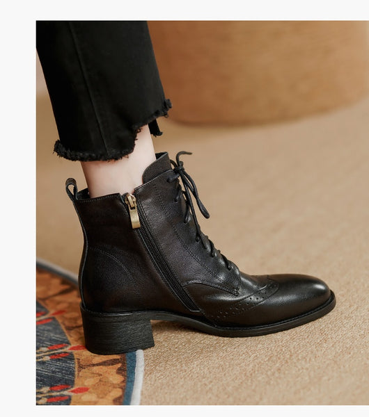 Botas Tobilleras de Cuero Estilo Retro con Cierre Lateral y Cordones - Image 22