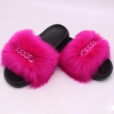 Pantuflas de Piel Sintética de Zorro con Cadena - Sandalias Peluche Cómodas - Image 12