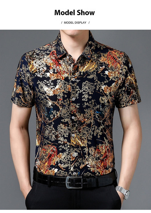Camisa Estampada de Manga Corta para Hombre Adulto - Tela Fresca Elástica - Image 36