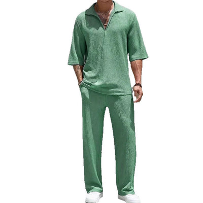 Conjunto Casual de Dos Piezas: Camisa Manga Corta y Pantalón Color Sólido - Image 5