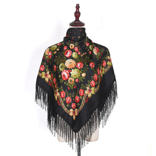 Pashmina Étnica con Flores Bordadas y Borlas - Image 3