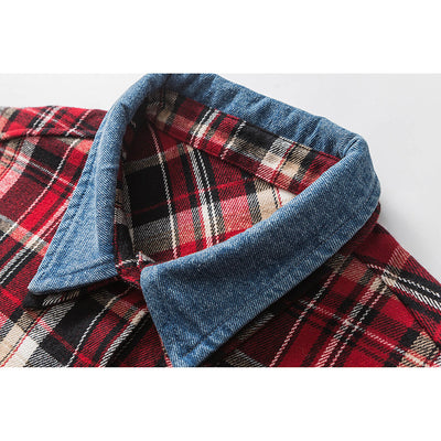 Camisa Denim con Solapa a Cuadros Retro para Hombre - Image 3