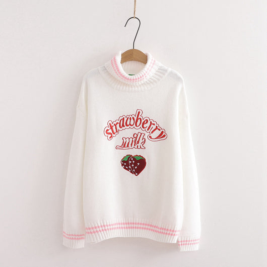 Suéter de cuello alto con bordado de fresas - Image 7