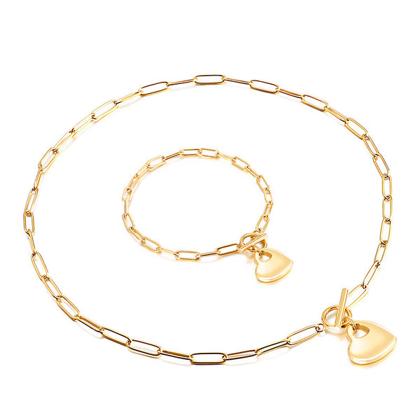 Conjunto de Pulsera y Collar de Acero Titanio con Corazón de Durazno para Mujer - Image 4