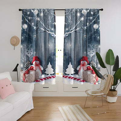 Digital printed Christmas curtains with a festive garland design, red ornaments, bows, and berries, on a white background. - Image 24