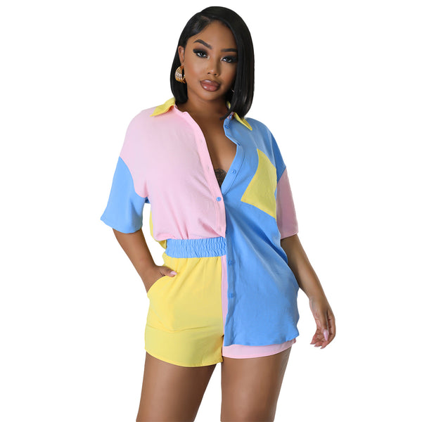 Conjunto de Verano: Camisa Manga Corta y Shorts con Bloques de Color - Image 8
