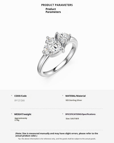 Anillo de Plata S925 Corazón Doble con Piedras Principales - Image 9