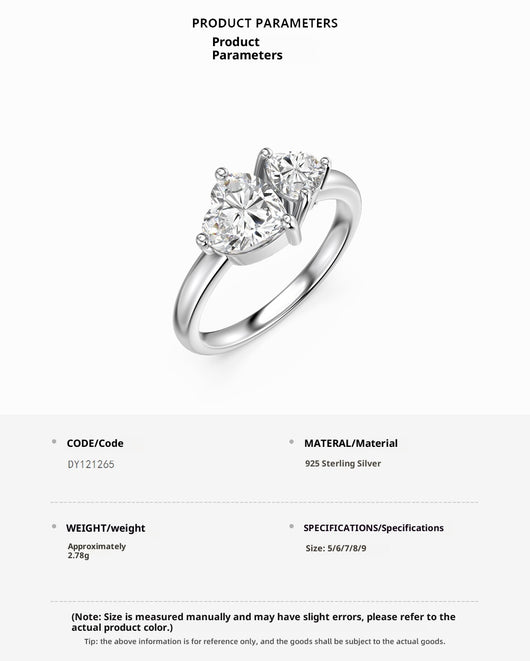 Anillo de Plata S925 Corazón Doble con Piedras Principales - Image 9