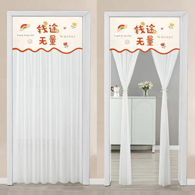 Double-layer blackout doorway curtain with a light blue top featuring a cartoon bear and "LUCK DAY!" text. - Image 6