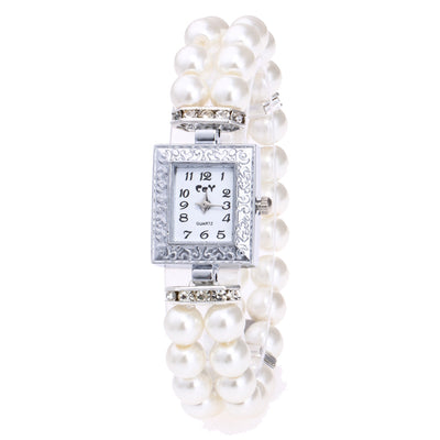 Reloj Rectangular para Mujer con Pulsera de Perlas de Vidrio Artificial - Image 10