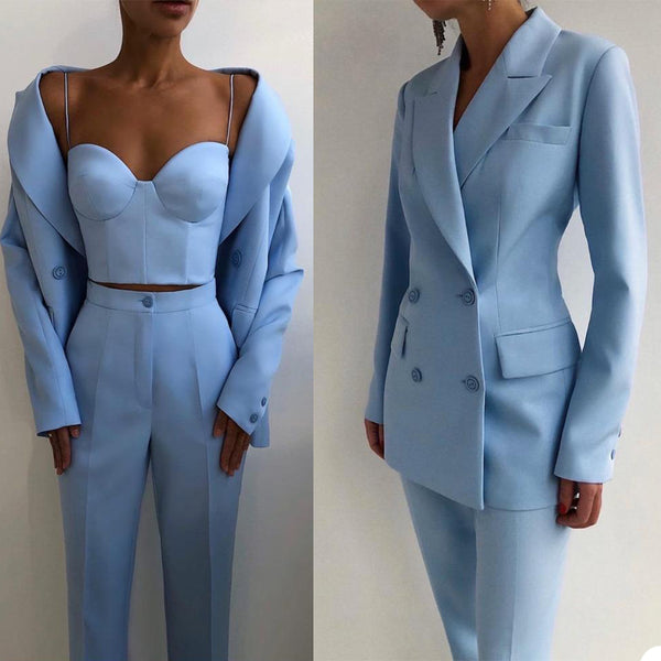 Blazer Ejecutivo para Mujer con Solapas de Pico y Doble Botonadura