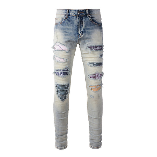 Pantalones Vaqueros Rotos Estilo Street Parches Rodillas Expuestas - Image 2