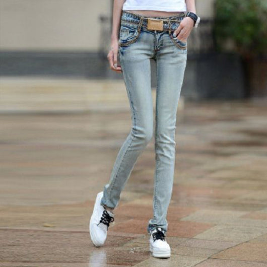 Pantalones Jeans Ajustados Cintura Baja Tono Claro para Mujer - Image 4