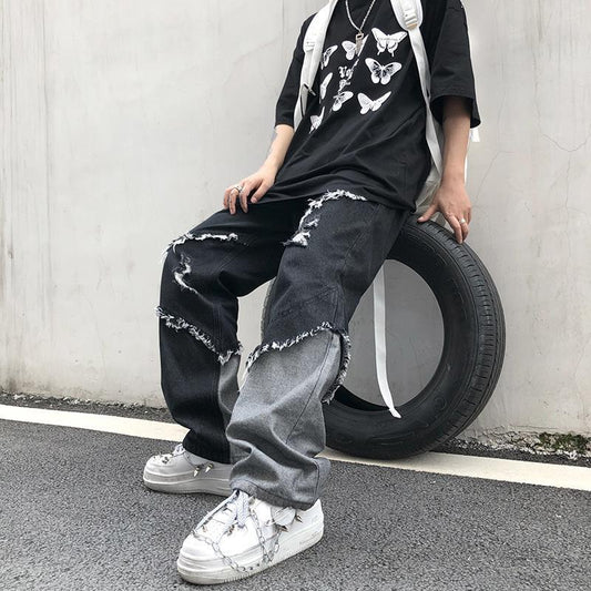 Pantalones Vaqueros Sueltos con Flecos - Estilo Urbano para Hombre - Image 2