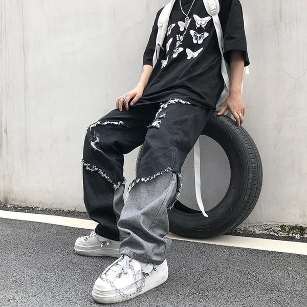 Pantalones Vaqueros Sueltos con Flecos - Estilo Urbano para Hombre