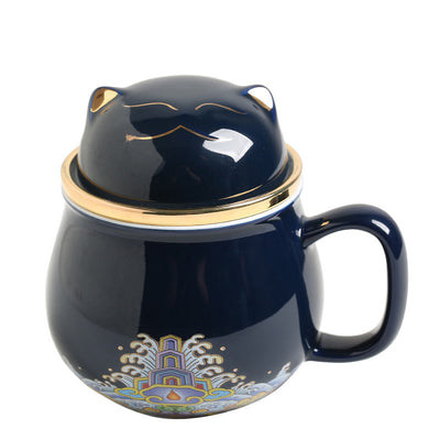 Taza de Té Cerámica Ciudad Prohibida con Tapa - Separador de Infusiones - Image 16