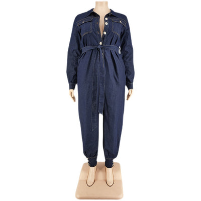 Jumpsuit de Mezclilla Talla Grande para Mujer - Comodidad y Estilo Otoñal - Image 9