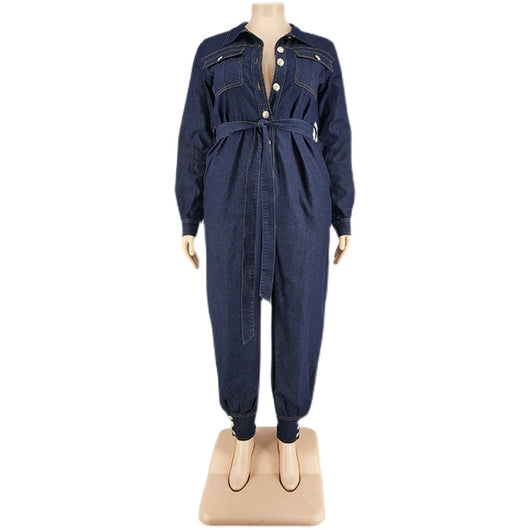 Jumpsuit de Mezclilla Talla Grande para Mujer - Comodidad y Estilo Otoñal - Image 9
