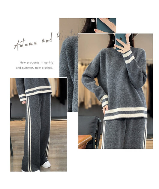 Conjunto de Pantalón Ancho y Suéter Tejido en Lana - Estilo Casual Relajado - Image 25
