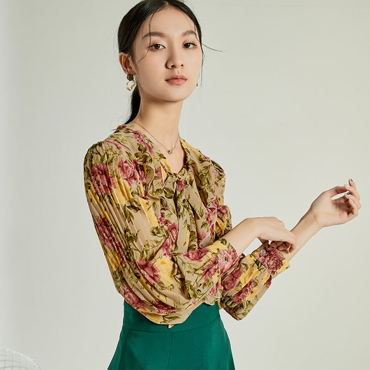 Camisa Retro Floral Suelta Estilo Hong Kong para Mujer - Image 5