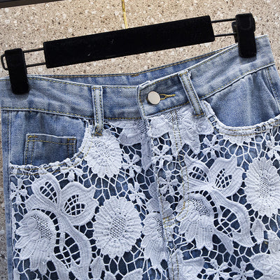 Pantalones Denim con Drapeado Patchwork para Mujer - Image 5