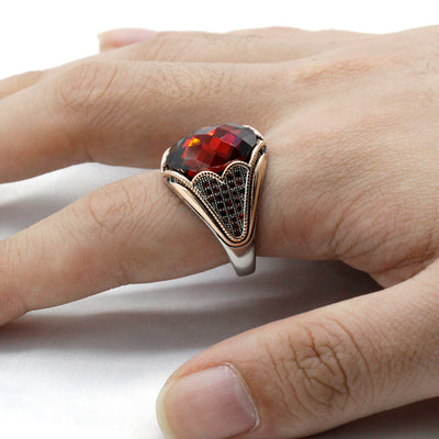 Anillo de Plata 925 con Circón Rojo y Baño de Oro Rosado para Hombre - Image 7