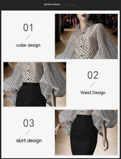 Blusa Organza Transparente con Volantes y Lunares para Mujer - Image 3