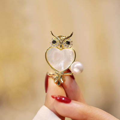 Broche de Búho en Cobre y Circón con Perla Natural - Image 9