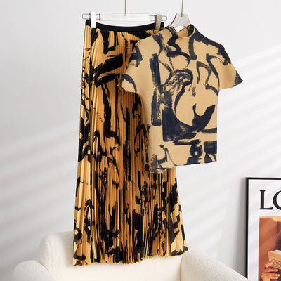 Vestido Camiseta Manga Corta con Cuello Alto Drapeado para Verano