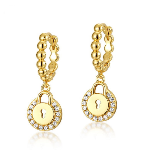 Aretes Corazón Vintage con Candado de Viento en Plata 925 y Chapado en Oro 10K para Mujer