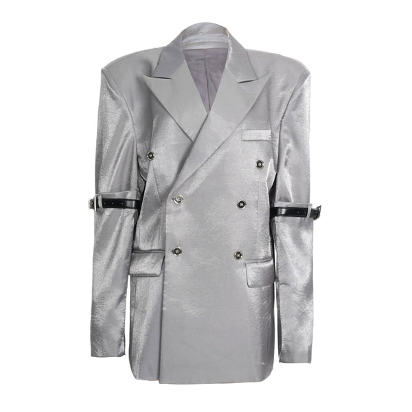 Chaqueta con Cinturón de Mangas Sueltas Plateadas - Estilo Personalizado