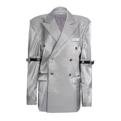 Chaqueta con Cinturón de Mangas Sueltas Plateadas - Estilo Personalizado
