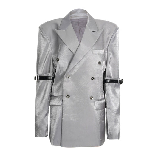 Chaqueta con Cinturón de Mangas Sueltas Plateadas - Estilo Personalizado