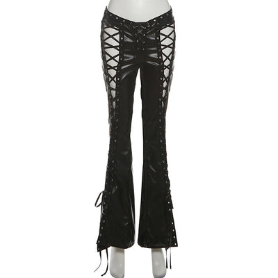 Pantalones de Cuero PU Ajustados con Detalles Calados y Cordones - Image 12