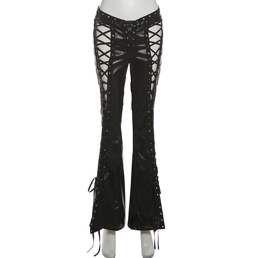Pantalones de Cuero PU Ajustados con Detalles Calados y Cordones - Image 12